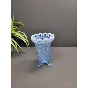 Vintage Imperial Glass Katy Blue Lace Edge Opalescent Footed Vase